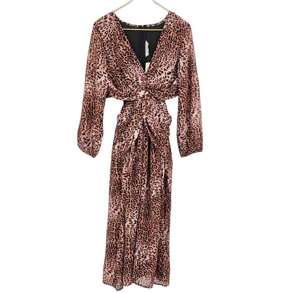 New Anthropologie Ranna Gill Leopard Print Cut Out Boho Flowy Midi Dress Medium - Picture 2 of 6
